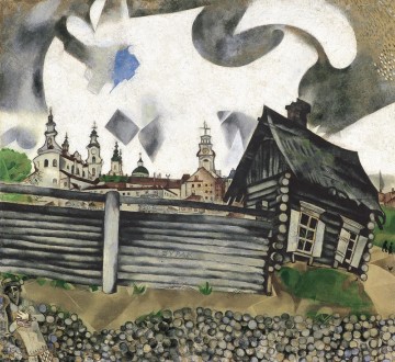 La Maison en Gris contemporaine de Marc Chagall Peinture à l'huile